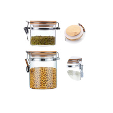 8oz 240ml round clear tea packaging food kitchen glass storage jar bamboo wooden lid food grade GSJ-31B